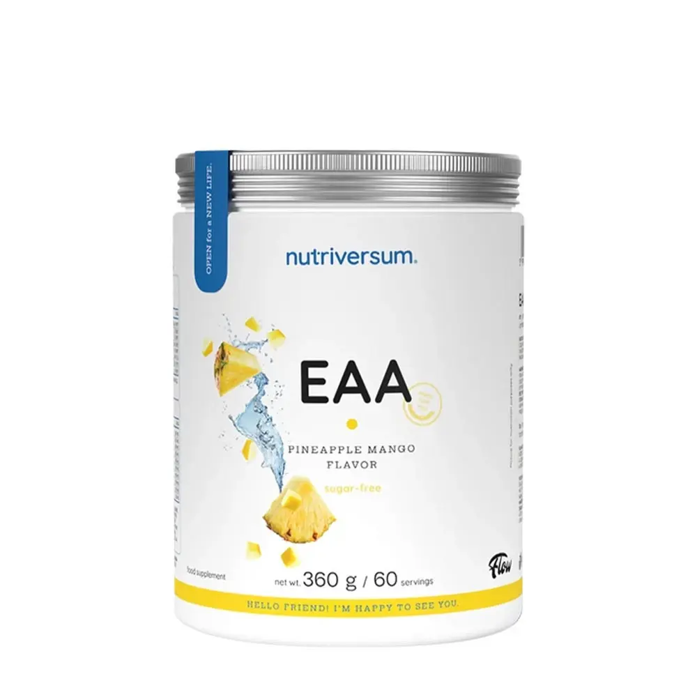 Nutriversum EAA Sugar Free Mango Ananas 360g – hvid og gul dåse med EAA aminosyrer