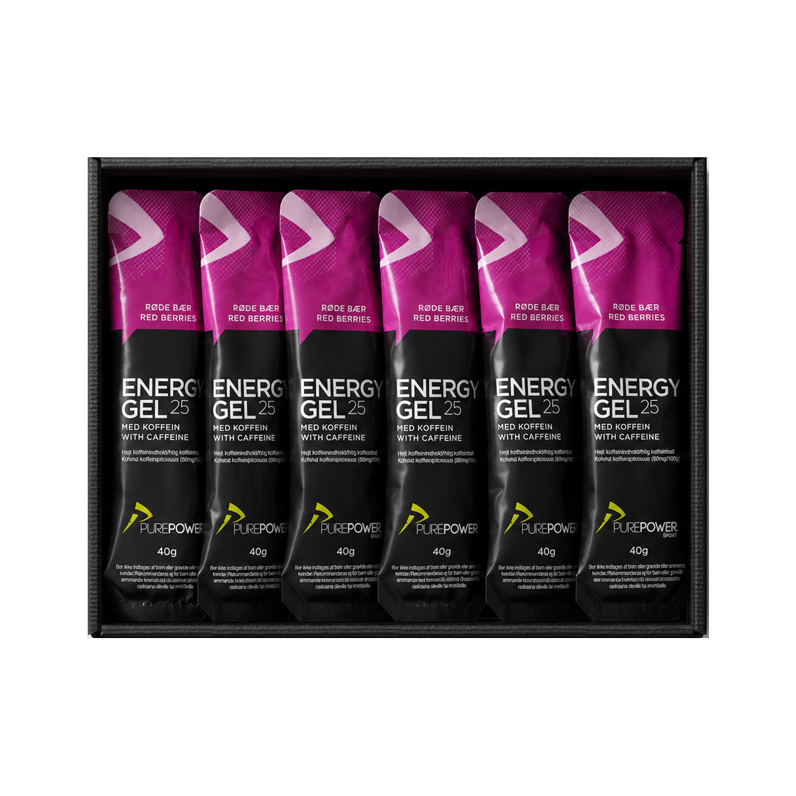 PurePower Energy Gel Koffein Røde Bær display med 12 geler à 40 g