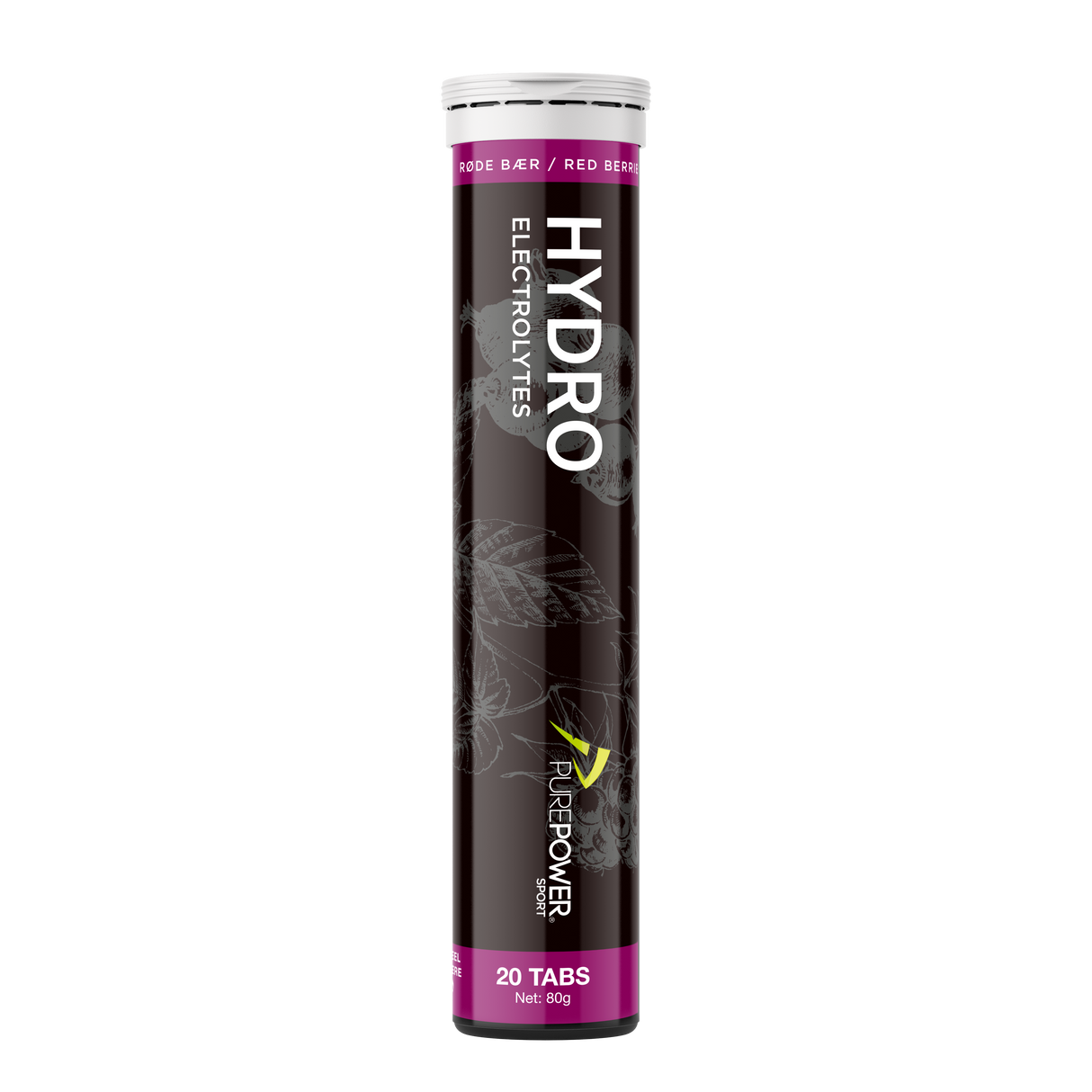 PurePower Hydro Røde Bær elektrolyt-brusetabletter, 20 stk