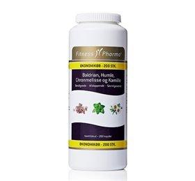 Fitness Pharma Baldrian Humle Citronmelisse og Kamille 200 kapsler beholder