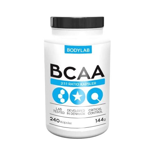 Bodylab BCAA Kapsler 240 stk – hvid plasticboks med BCAA tabletter