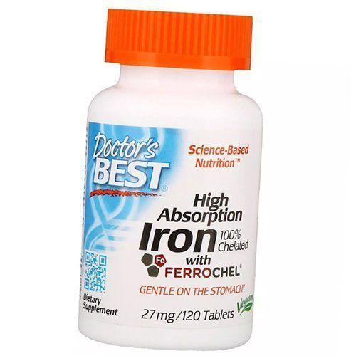 Doctor's Best High Absorption Iron 27 mg Ferrochel 120 tabletter produktbillede
