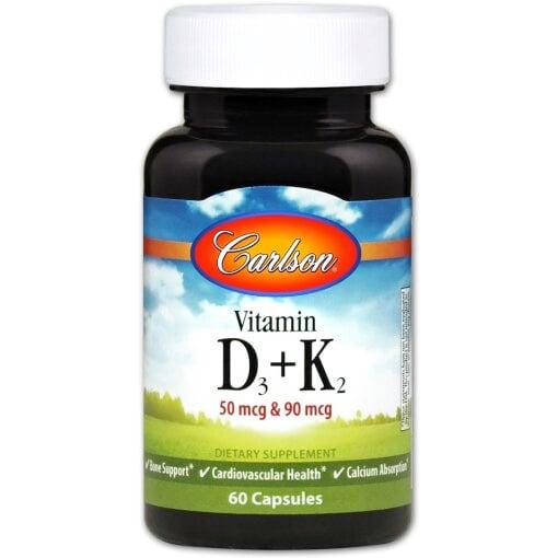 Carlson Labs Vitamin D3 + K2 60 kapsler beholder