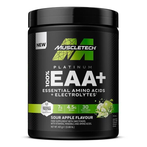 MuscleTech Platinum 100% EAA Sour Apple 401g – grøn sportsdåse med EAA pulver