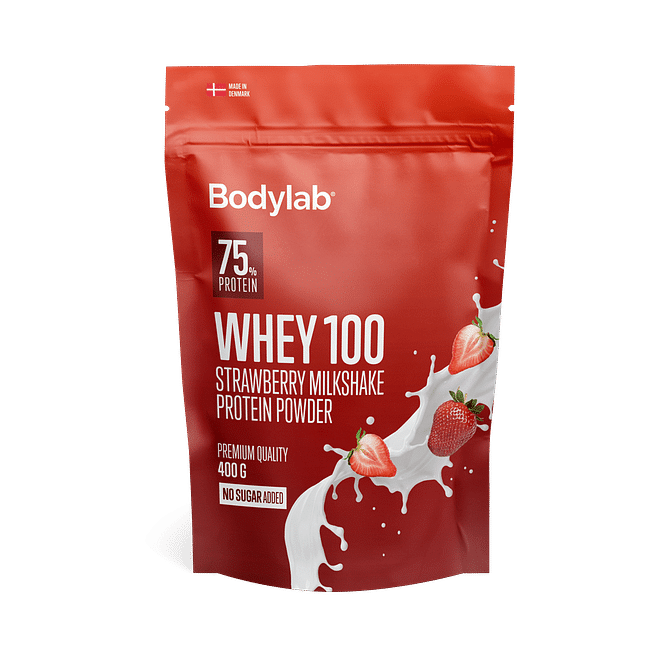 Bodylab Whey 100 Strawberry Milkshake proteinpulver 400 g prøvepose