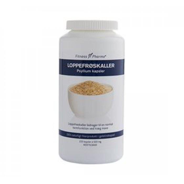 Fitness Pharma Loppefrøskaller Psyllium 225 kapsler i hvid dåse