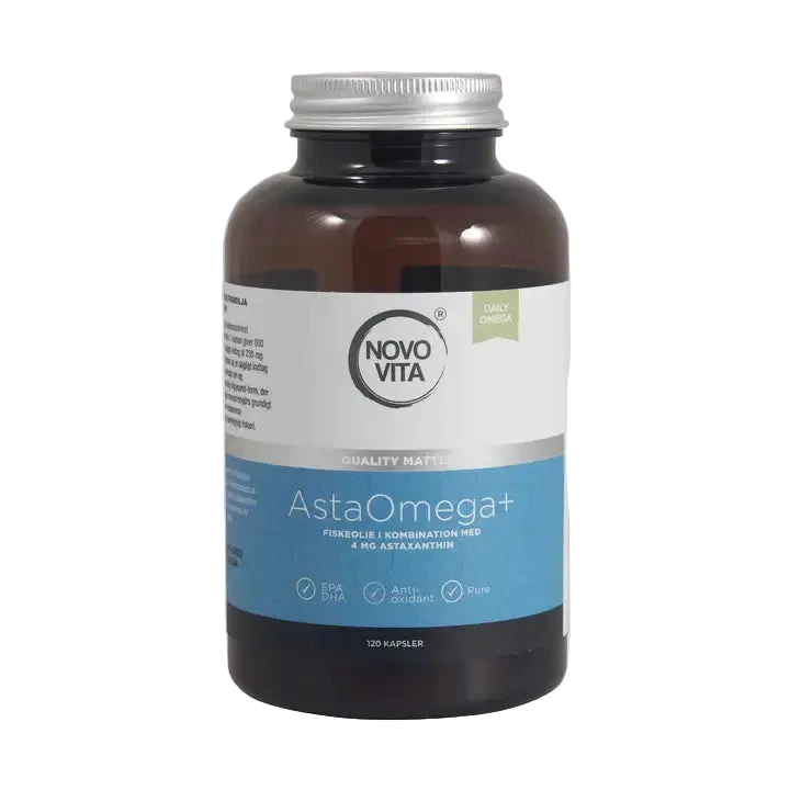 AstaOmega+ omega-3 fiskeolie med astaxanthin, 120 kapsler