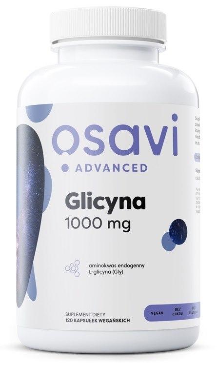 Osavi Glycin 1000 mg kapsler i hvid beholder, 120 stk